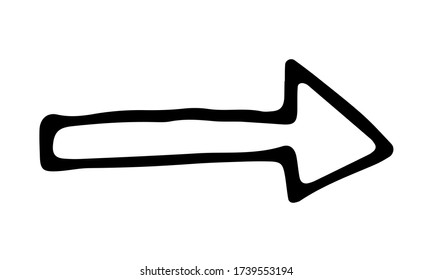Hand drawn vector outline illustration of arrow icon. Website and social network design element. Internet button template