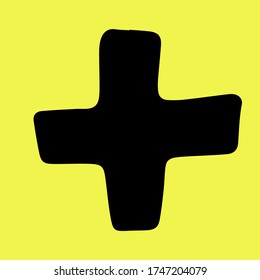 Ilustración de contorno de vector dibujada a mano del icono más. Signo matemático aislado en fondo blanco. Símbolo de recuento de adiciones