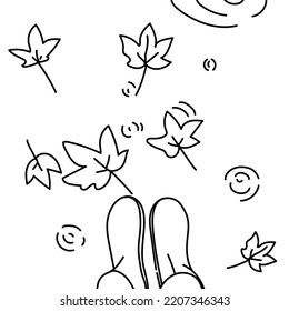 hand drawn vector outline illustration, drizzle in autumn