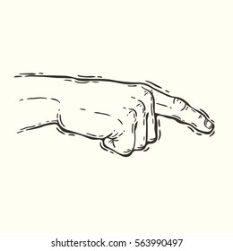 Hand drawn vector outline illustration with pointing the finger