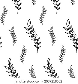 El contorno de vector dibujado a mano deja un patrón sin fisuras. Impresión de garabatos con hojas florales aisladas en blanco. Tinta hermosa adorno natural para tela, envoltura y textil. página de coloreo para adultos y niños