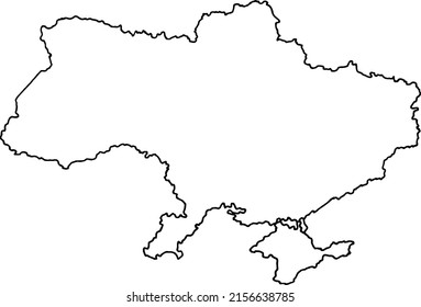 Hand drawn vector outline map of Ukraine line sketch on the transparent background