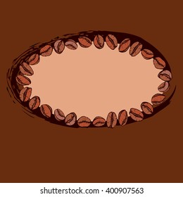 hand drawn vector oval frame for coffee beans, sketch of coffee beans. vector eps 10