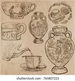 An hand drawn vector pack CERAMICS. Line art. Pack of pottery objects.