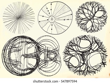 An hand drawn vector pack. Retro elements collection. Black line art drawing. 
