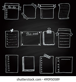 Hand drawn vector paper notes set. Outline doodle sheets for notes and reminders. Isolated frames for text.