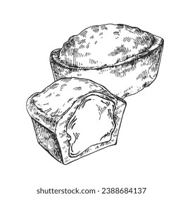 Hand drawn vector pasticciotto illustration. Italian traditional sweet dessert. National cream pastry image