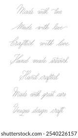 Hand drawn vector path calligraphy of the semantic field of "Hand Made" without fill, just strokes ideal for laser engraving