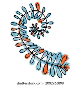 Hand drawn vector pattern of abstract herbs composition. Stock illustration of line plants on color spots.