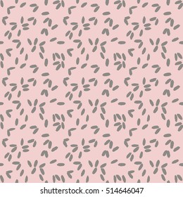 Hand drawn vector pattern. Abstract design and pink background. Grey Rices. Prints with brush.