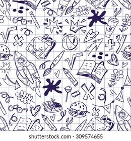 Hand drawn vector pattern "Back to school".
