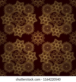 Hand drawn vector pattern for cards, invitation, wedding, wrapping paper. Seamless pattern of gold glitter stripes, zigzag chevron, wavy stripe, seamless texture golden lines on brown.