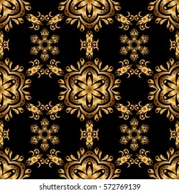 Hand drawn vector pattern for cards, invitation, wedding, wrapping paper. Seamless pattern of gold glitter stripes, zigzag chevron, wavy stripe, seamless texture golden lines on black.