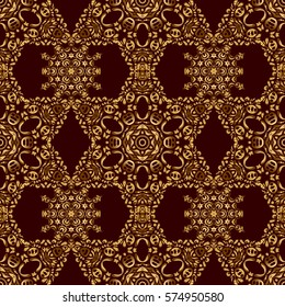 Hand drawn vector pattern for cards, invitation, wedding, wrapping paper. Seamless pattern of gold glitter stripes, zigzag chevron, wavy stripe, seamless texture golden lines on brown.