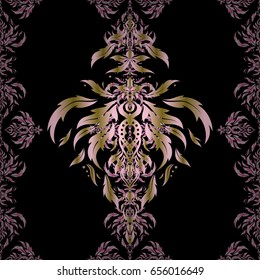 Hand drawn vector pattern for cards, invitation, wedding, wrapping paper. Seamless pattern of gray and pink glitter stripes, zigzag chevron, wavy stripe, seamless texture lines on black.