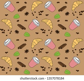 Hand drawn vector pattern with coffee

