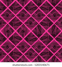 Hand drawn vector pattern with colorful creative unusual stripes line seamless drawing. Tile format decorative ethnic modern art style for fashion textile print.