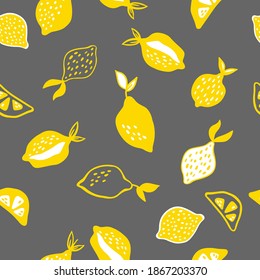 Hand drawn vector pattern of different decorative lemons. Graphic style lemons background. Fruit monochrome pattern for textile designs, cards and prints.