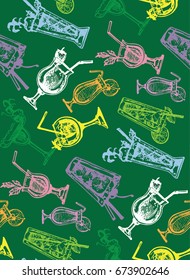 Hand drawn vector pattern with different cocktails. Vector background.