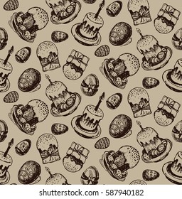 Hand drawn vector pattern with easter. Vector easter illustration. Vector illustration.