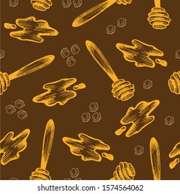 Hand drawn vector pattern of 
honey. Honey background. Honey  vector illustration.
