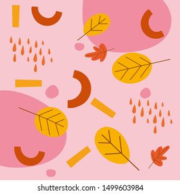 Hand drawn vector pattern. Leaves pattern. Autumn background with colorful leaves.Vector illustration