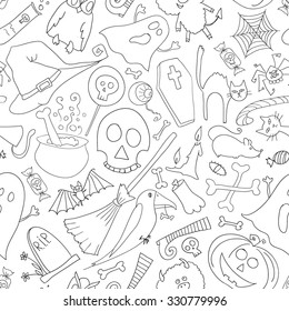 Hand drawn vector pattern on Halloween 