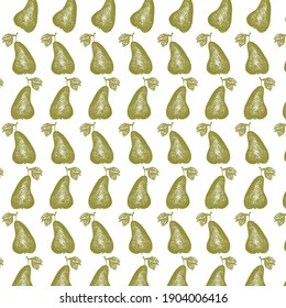 Hand drawn  vector pattern of pear. On write background