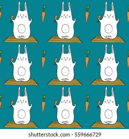 Hand drawn vector  pattern with rabbit, which makes yoga - in color, line art style drawing - for wallpaper, card, textile, comic, icon, for meditation and yoga groups and for practices for Zen.

