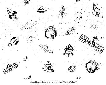 Hand drawn vector pattern with set of space 