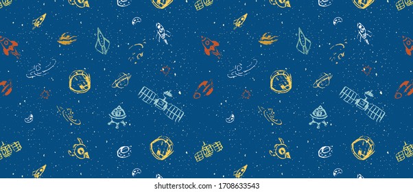 Hand drawn vector pattern with set of space 