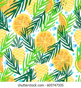Hand drawn vector pattern. Summer vacation. Tropical seamless background for baby textile, surface, home interior, cover, fabric, wallpapers, print, gift wrap, cards.