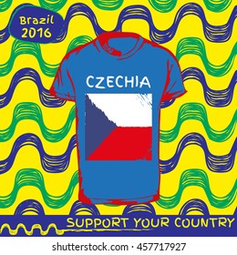 Hand drawn vector. vector pattern with t-shirt with country flag. Support your country. Ipanema, brazil, 2016 pattern. Czech Republic national flag.
