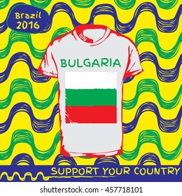 Hand drawn vector. vector pattern with t-shirt with country flag. Support your country. Ipanema, brazil, 2016 pattern. Bulgaria national flag.
