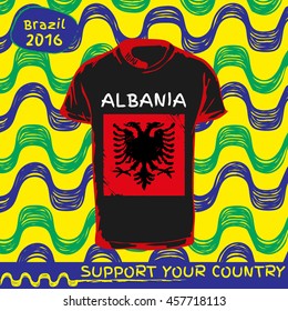 Hand drawn vector. vector pattern with t-shirt with country flag. Support your country. Ipanema, brazil, 2016 pattern. Albania national flag.

