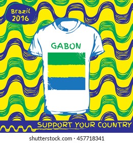 Hand drawn vector. vector pattern with t-shirt with country flag. Support your country. Ipanema, brazil, 2016 pattern. Gabon national flag.

