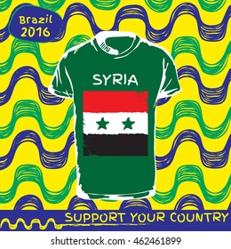 Hand drawn vector. vector pattern with t-shirt with country flag. Support your country. Syria national flag.