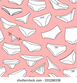 Hand drawn vector pattern with women panties on it 
