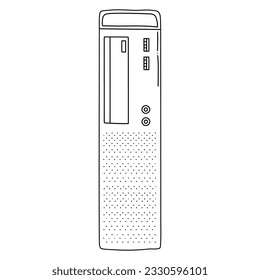  vector gráfico a mano Torre PC en estilo de caricatura de doodle