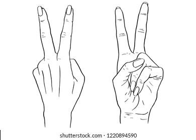 Hand drawn vector peace sign hand icon gesture