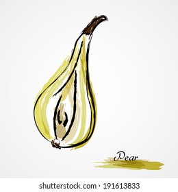 Hand drawn vector pear fruit on light background