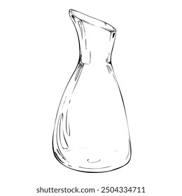 Hand drawn vector pen ink, transparent glass vase jar jug bottle aromatherapy diffusor perfume. Single element isolated illustration for wedding, cards, spa, florist shop, cafe restaurant, commerce.