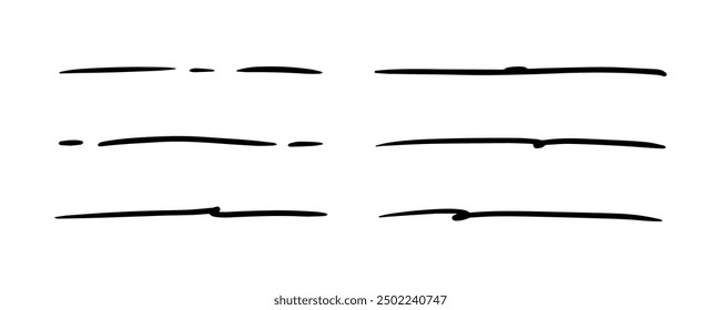 Hand drawn vector pen or pencil various lines and doodles. Rough highlighters, chalk strokes, crayon dividers. Curly lines.