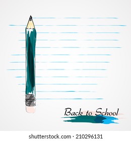 Hand drawn vector pencil and piece of paper from notebook in lines on light background.
