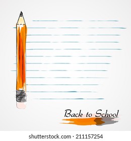 Hand drawn vector pencil and piece of paper from notebook in lines on light background.