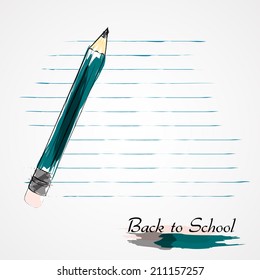 Hand drawn vector pencil and piece of paper from notebook in lines on light background.