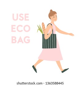 Hand drawn vector people in flat cartoon doodle style. Graphic illustrations art with girl zero waste concept isolated on white background. Use eco bad poster template