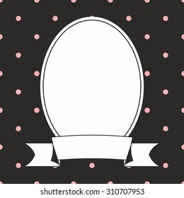 Hand drawn vector photo frame and white polka dots on black background