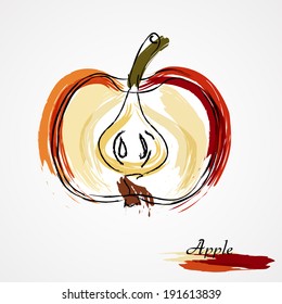 Hand drawn vector piece of red apple fruit on light background