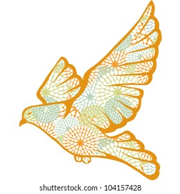 Hand drawn vector pigeon made of flower pattern.